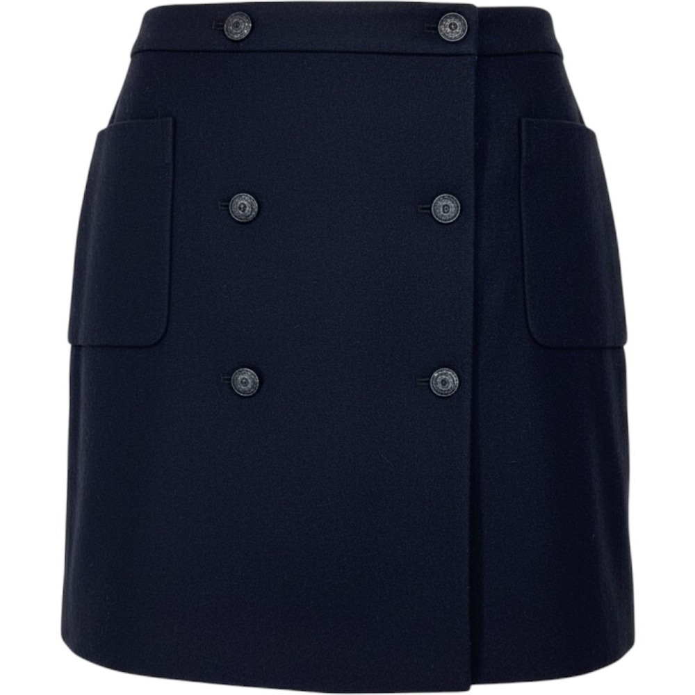 Brooks Brothers Red Fleece Navy Blue Wool Double Button Skirt Size 4 Ivy League